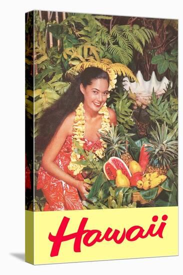 Hawaii, Hawaiian Woman with Fruit-null-Stretched Canvas