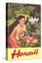 Hawaii, Hawaiian Woman with Fruit-null-Stretched Canvas