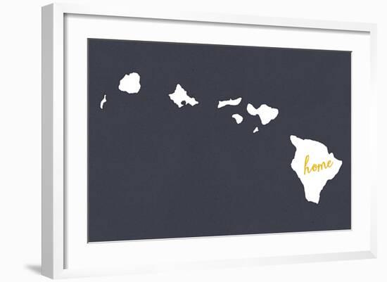 Hawaii - Home State - White on Gray-Lantern Press-Framed Art Print