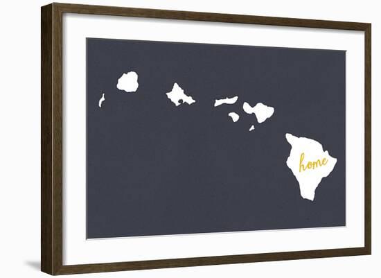 Hawaii - Home State - White on Gray-Lantern Press-Framed Art Print