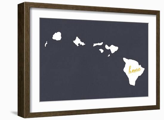 Hawaii - Home State - White on Gray-Lantern Press-Framed Art Print