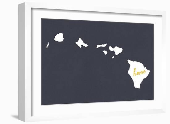 Hawaii - Home State - White on Gray-Lantern Press-Framed Art Print