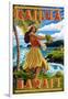 Hawaii Hula Girl on Coast - Kailua, Hawaii-Lantern Press-Framed Art Print