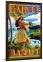 Hawaii Hula Girl on Coast - Kailua, Hawaii-Lantern Press-Framed Art Print