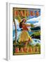 Hawaii Hula Girl on Coast - Kailua, Hawaii-Lantern Press-Framed Art Print