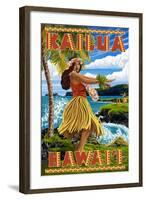 Hawaii Hula Girl on Coast - Kailua, Hawaii-Lantern Press-Framed Art Print