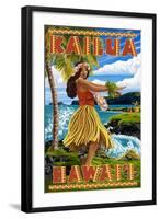 Hawaii Hula Girl on Coast - Kailua, Hawaii-Lantern Press-Framed Art Print