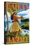 Hawaii Hula Girl on Coast - Kailua, Hawaii-Lantern Press-Stretched Canvas