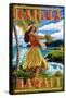 Hawaii Hula Girl on Coast - Kailua, Hawaii-Lantern Press-Framed Stretched Canvas