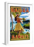 Hawaii Hula Girl on Coast - Kailua, Hawaii-Lantern Press-Framed Art Print