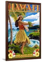 Hawaii Hula Girl on Coast - Merrie Monarch Festival-Lantern Press-Framed Art Print