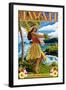 Hawaii Hula Girl on Coast - Merrie Monarch Festival-Lantern Press-Framed Art Print