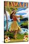 Hawaii Hula Girl on Coast - Merrie Monarch Festival-Lantern Press-Stretched Canvas