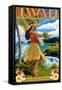 Hawaii Hula Girl on Coast - Merrie Monarch Festival-Lantern Press-Framed Stretched Canvas