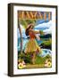 Hawaii Hula Girl on Coast - Merrie Monarch Festival-Lantern Press-Framed Art Print