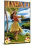 Hawaii Hula Girl on Coast-null-Mounted Poster