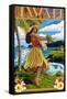 Hawaii Hula Girl on Coast-Lantern Press-Framed Stretched Canvas