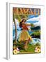 Hawaii Hula Girl on Coast-Lantern Press-Framed Art Print