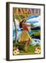 Hawaii Hula Girl on Coast-Lantern Press-Framed Art Print