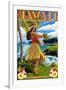 Hawaii Hula Girl on Coast-Lantern Press-Framed Art Print