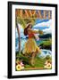 Hawaii Hula Girl on Coast-Lantern Press-Framed Art Print