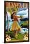 Hawaii Hula Girl on Coast-Lantern Press-Framed Art Print