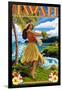 Hawaii Hula Girl on Coast-Lantern Press-Framed Art Print