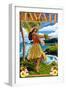 Hawaii Hula Girl on Coast-Lantern Press-Framed Art Print