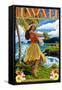 Hawaii Hula Girl on Coast-Lantern Press-Framed Stretched Canvas