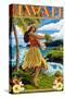 Hawaii Hula Girl on Coast-Lantern Press-Stretched Canvas