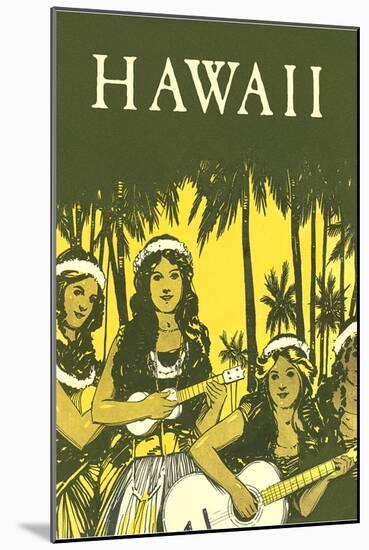 Hawaii, Hula Girls with Ukuleles-null-Mounted Art Print