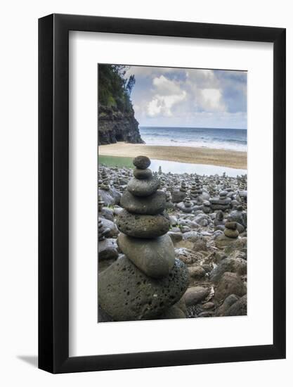 Hawaii, Kalalau Trail, Kauai, Napali, Napali Coast State Park, rock cairns-Lee Klopfer-Framed Photographic Print