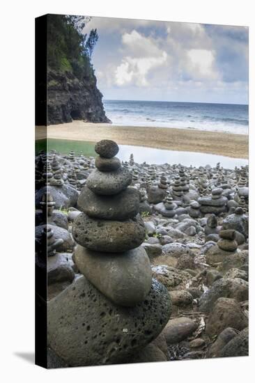 Hawaii, Kalalau Trail, Kauai, Napali, Napali Coast State Park, rock cairns-Lee Klopfer-Stretched Canvas