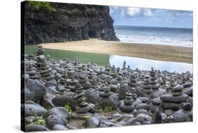 Hawaii, Kalalau Trail, Kauai, Napali, Napali Coast State Park, rock cairns-Lee Klopfer-Stretched Canvas