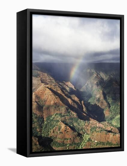 Hawaii, Kauai, Waimea Canyon State Park, a Rainbow over Waimea Canyon-Christopher Talbot Frank-Framed Stretched Canvas