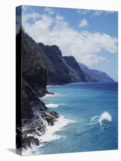 Hawaii, Kauai, Waves from the Pacific Ocean Along the Na Pali Coast-Christopher Talbot Frank-Stretched Canvas