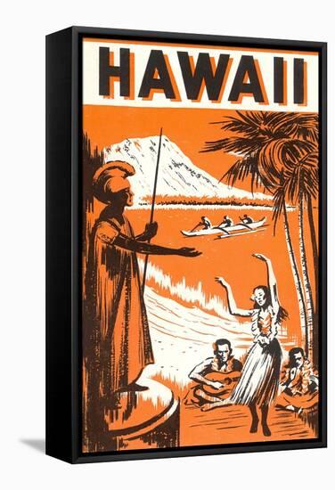 Hawaii, King Kamehameha and Outriggers-null-Framed Stretched Canvas