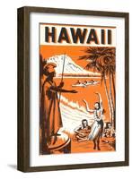 Hawaii, King Kamehameha and Outriggers-null-Framed Art Print