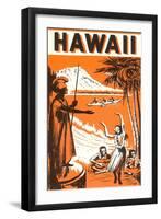 Hawaii, King Kamehameha and Outriggers-null-Framed Art Print