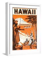 Hawaii, King Kamehameha and Outriggers-null-Framed Art Print