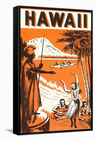 Hawaii, King Kamehameha and Outriggers-null-Framed Stretched Canvas