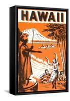 Hawaii, King Kamehameha and Outriggers-null-Framed Stretched Canvas