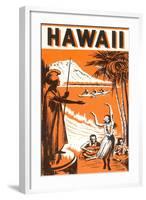 Hawaii, King Kamehameha and Outriggers-null-Framed Art Print