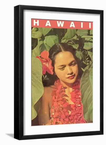 Hawaii, Lady in Taro Leaves with Lei-null-Framed Art Print