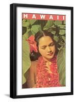 Hawaii, Lady in Taro Leaves with Lei-null-Framed Art Print