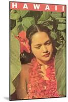 Hawaii, Lady in Taro Leaves with Lei-null-Mounted Art Print