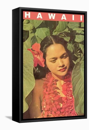Hawaii, Lady in Taro Leaves with Lei-null-Framed Stretched Canvas