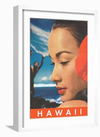 Hawaii, Lady with Hibiscus-null-Framed Art Print