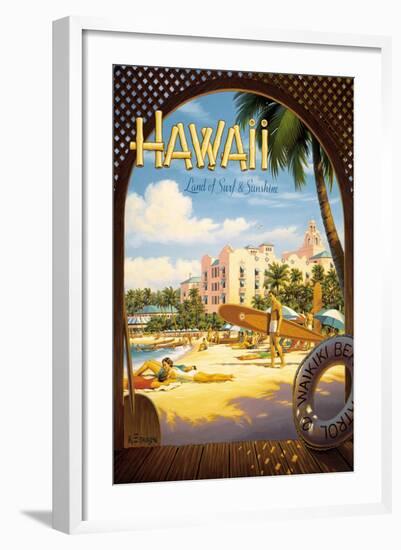 Hawaii, Land of Surf and Sunshine-Kerne Erickson-Framed Art Print