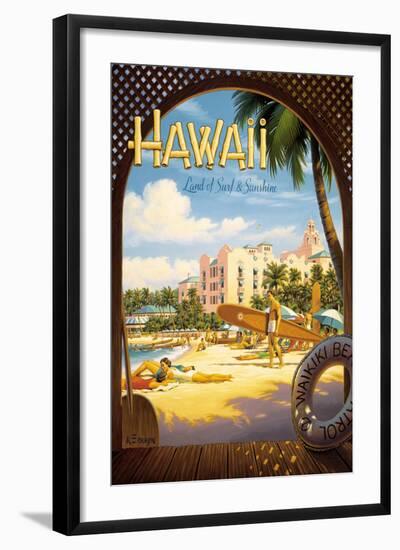 Hawaii, Land of Surf and Sunshine-Kerne Erickson-Framed Art Print